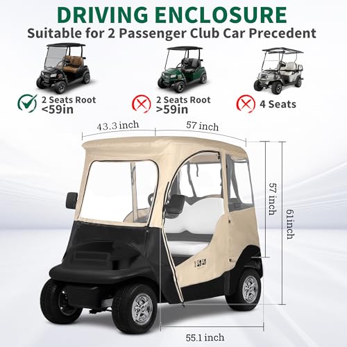 10L0L Golf Cart Enclosure fit for 2 Passenger Club Car Precedent Waterproof Windproof Portable Transparent Golf Cart Cover Storage Driving 4 Sided Enclosure