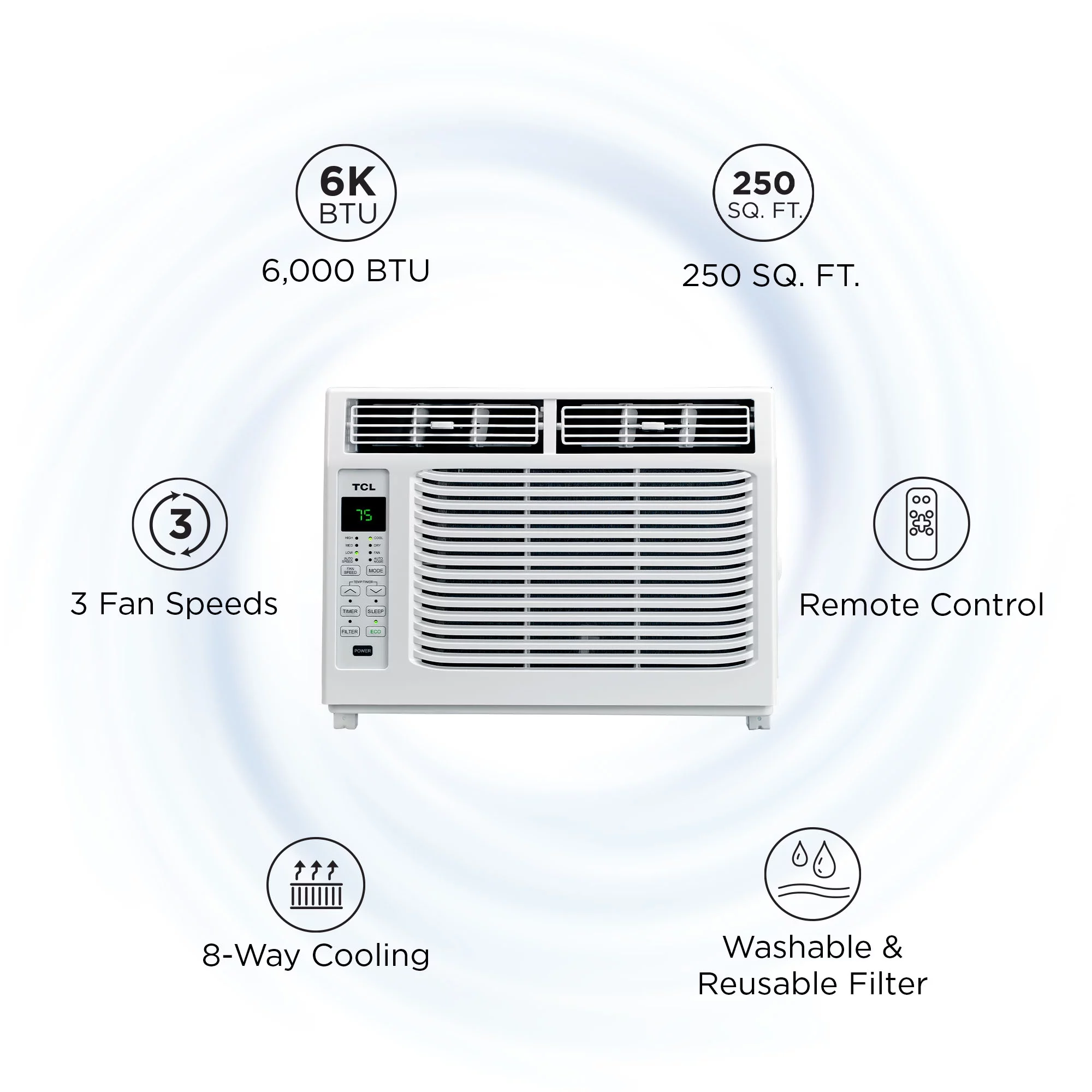 TCL 6,000 BTU 115-Volt Window Air Conditioner with Remote, White, W6W31