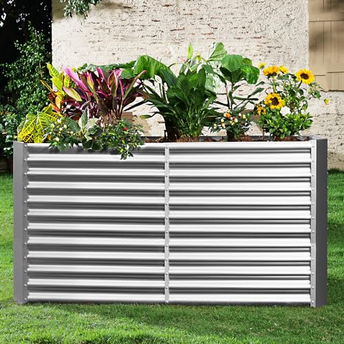 Land Guard 8x4x3ft Rectangular Galvanized Raised Garden Beds, 36" Tall Large-Capacity Metal Planter Box Outdoor, Durable Deep Raised Garden Bed, Raised Beds for Gardening Vegetables, Classic Silver