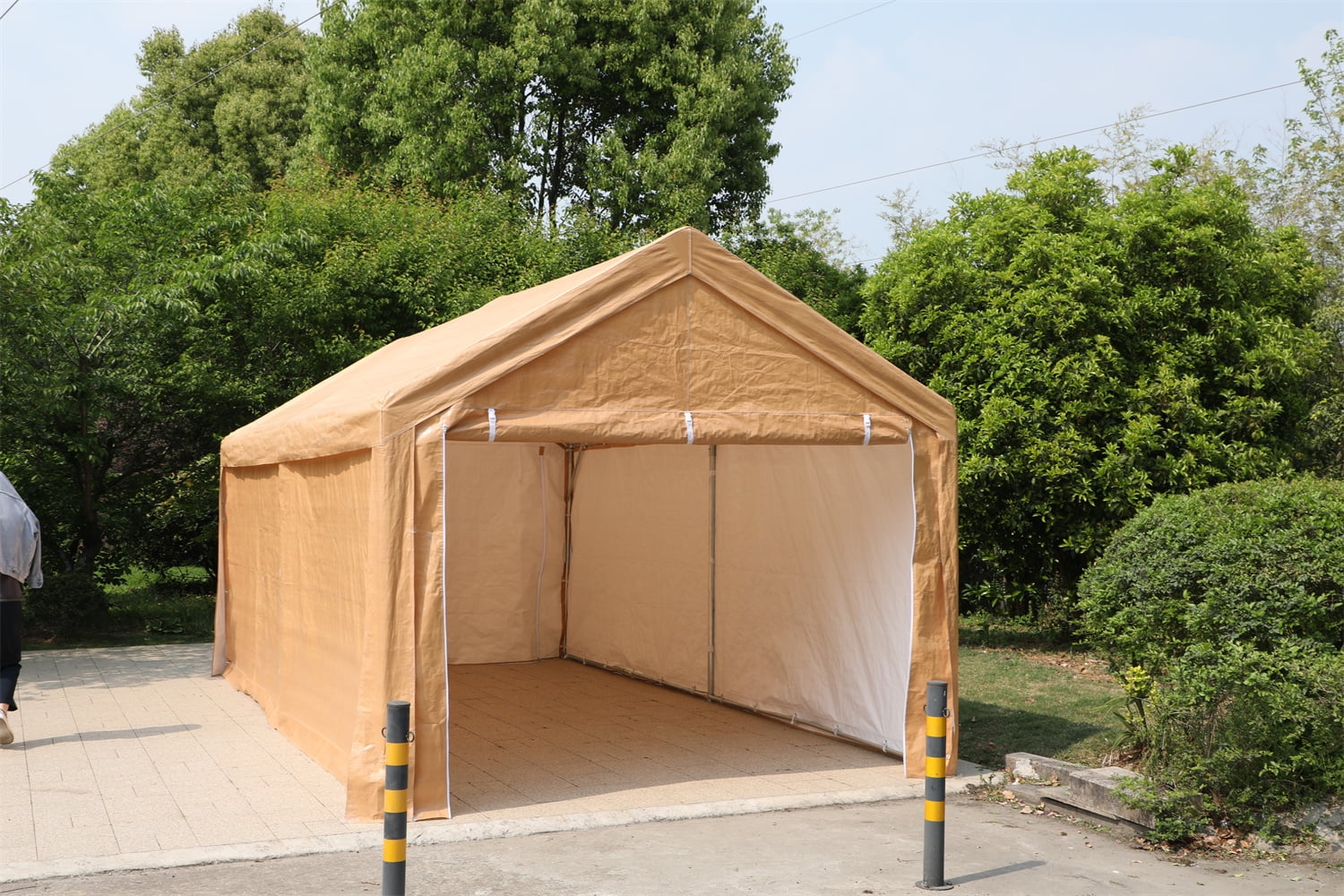 MF Studio 10' X 20’Carport Heavy Duty Car Canopy Galvanized Car Boat Shelter with Removable Sidewalls and Doors Beige