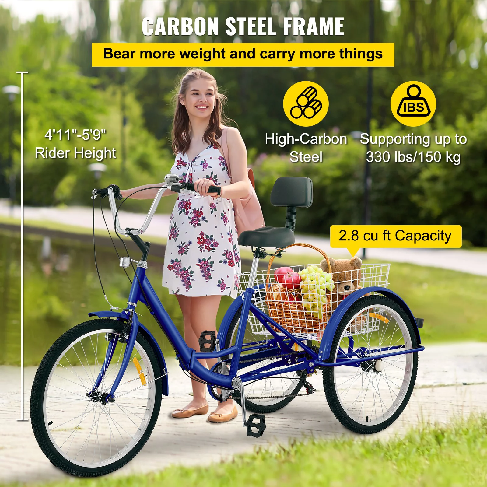 BENTISM Foldable Tricycle Adult 24'' Wheels Adult Tricycle 7-Speed 3 Wheel Bikes For Adults