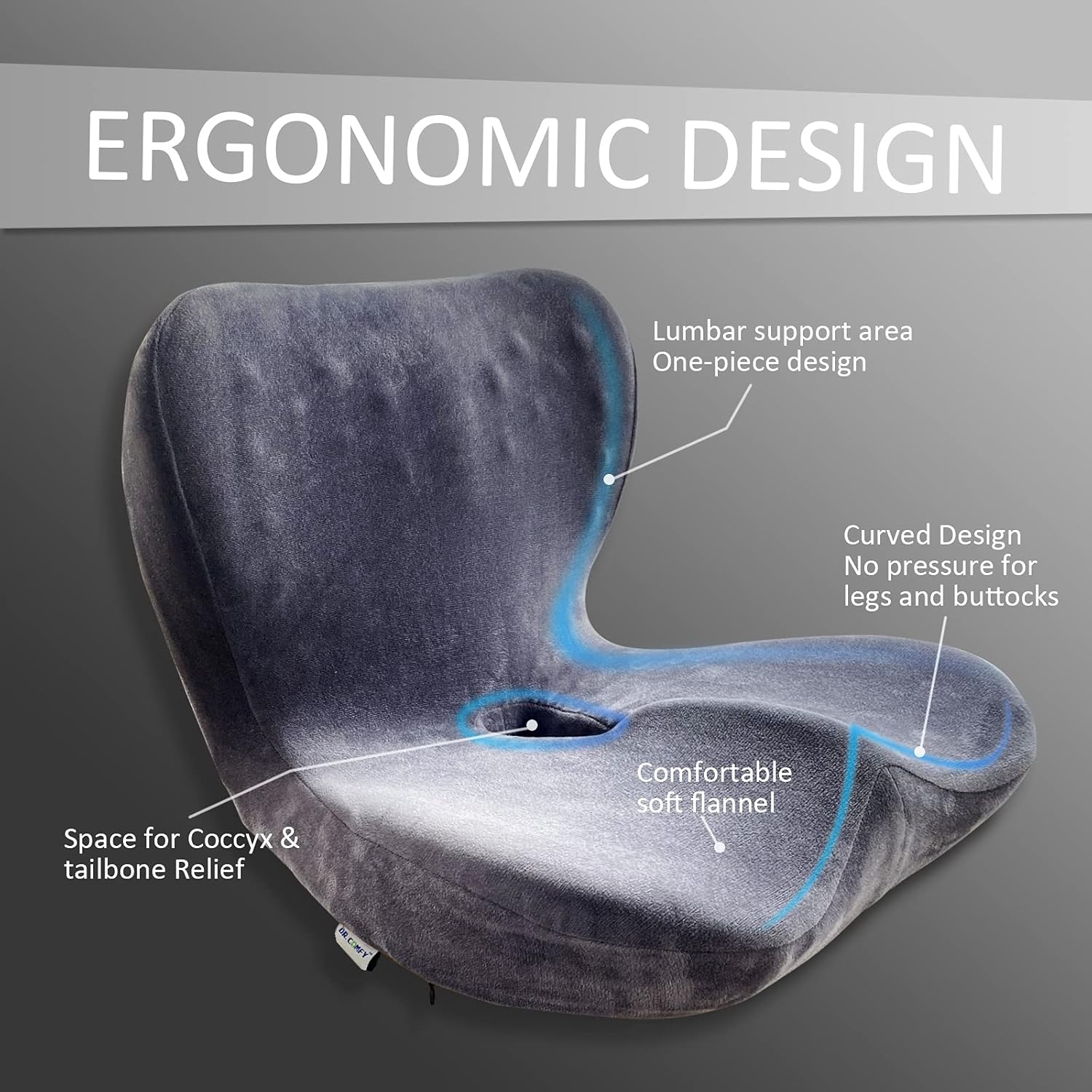 Seat Cushion with Lumbar Support Pillow for Office Chair - Coccyx Memory Foam Cushions for Sciatica, Lower Back Tailbone Pain Relief - Grey