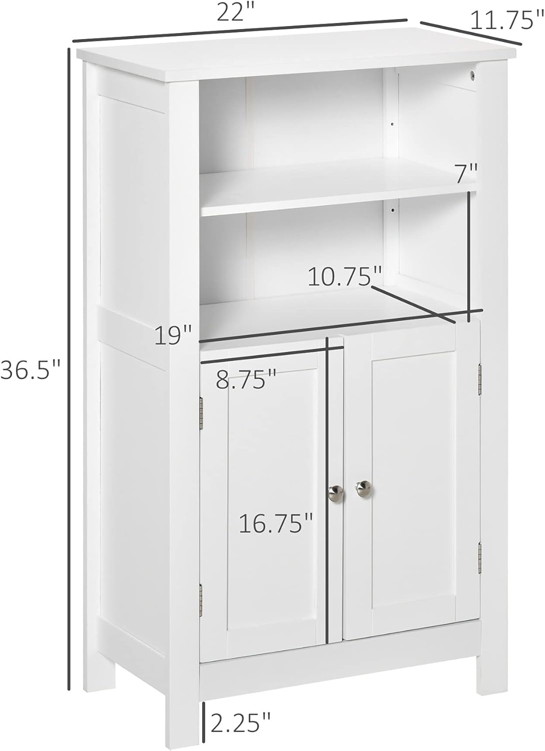 kleankin Bathroom Floor Storage Cabinet, Freestanding Linen Cabinet with Double Doors and 2 Adjustable Shelves, White