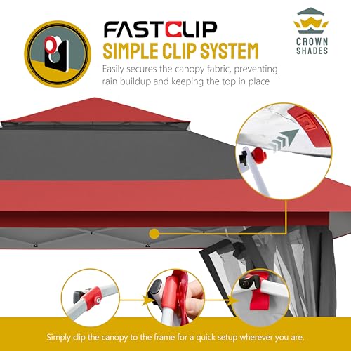 CROWN SHADES 13x13 Pop Up Gazebo, Canopy Tent, Gazebos on Clearance - Outdoor Gazebo for Backyard & Patio Furniture - Carpa Pop Up Tent with Wheeled STO-N-Go Cover Bag (Grey)