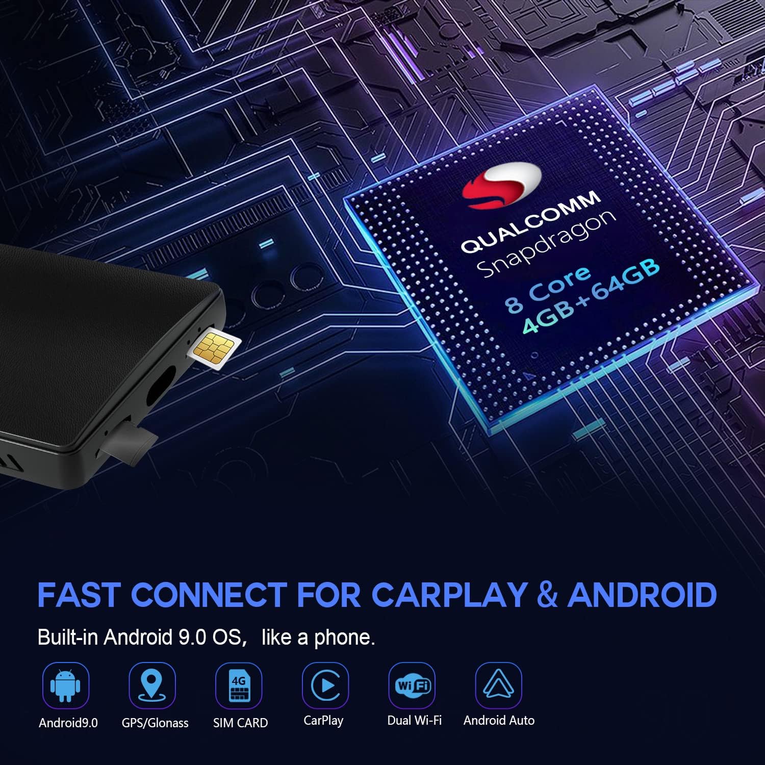 Multimedia Video AI Box for Cars with Wired CarPlay,AI Box Android System Supports WiFi,4G SIM Card,Split Screen,Wireless CarPlay+Wireless Android Auto,Installing Apps from Google Play (S21, Brown)
