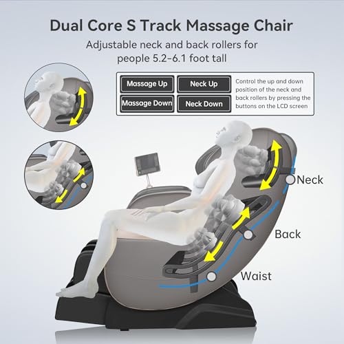 Real Relax 2025 Dual Core S Track Massage Chair,Full Body Airbags Massage Recliner,Zero Gravity with APP and LCD Control,Lower Back and Calf Heating,Foot Roller,Bluetooth,Home or Office Use,Black