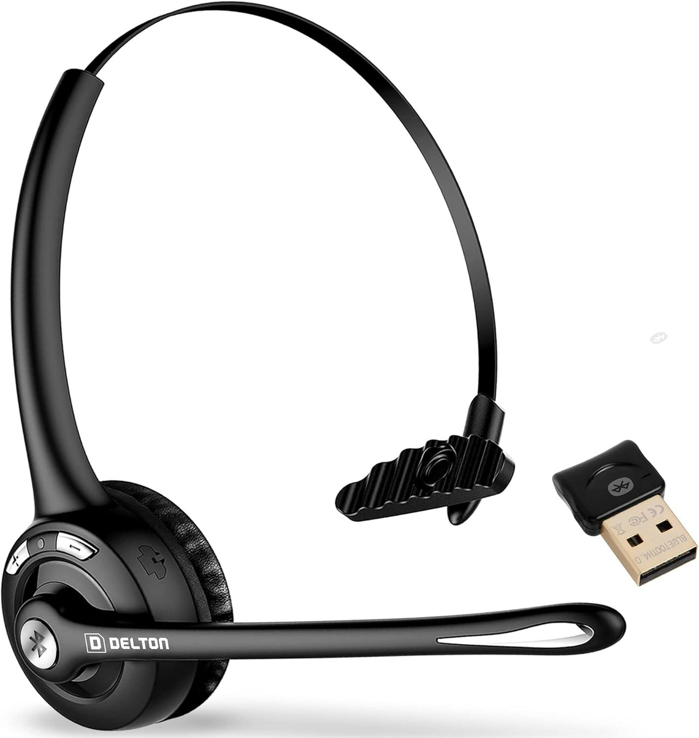 Delton Trucker Bluetooth Headset, Wireless Headphones w/Microphone, Headphones for Truck Driver, Wireless Over The Head Earpiece with Mic for Skype, Call Centers - 18Hrs