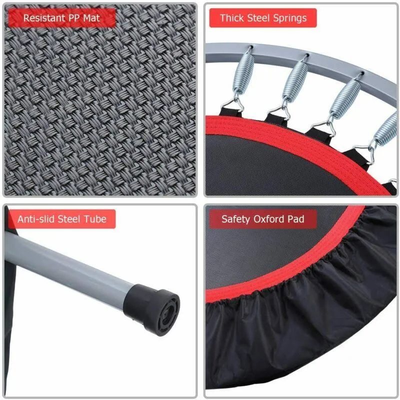 Bcan 40x22 Foldable Mini Trampoline, Fitness Rebounder with Adjustable Foam Handle, Exercise Trampoline for Kids Adults