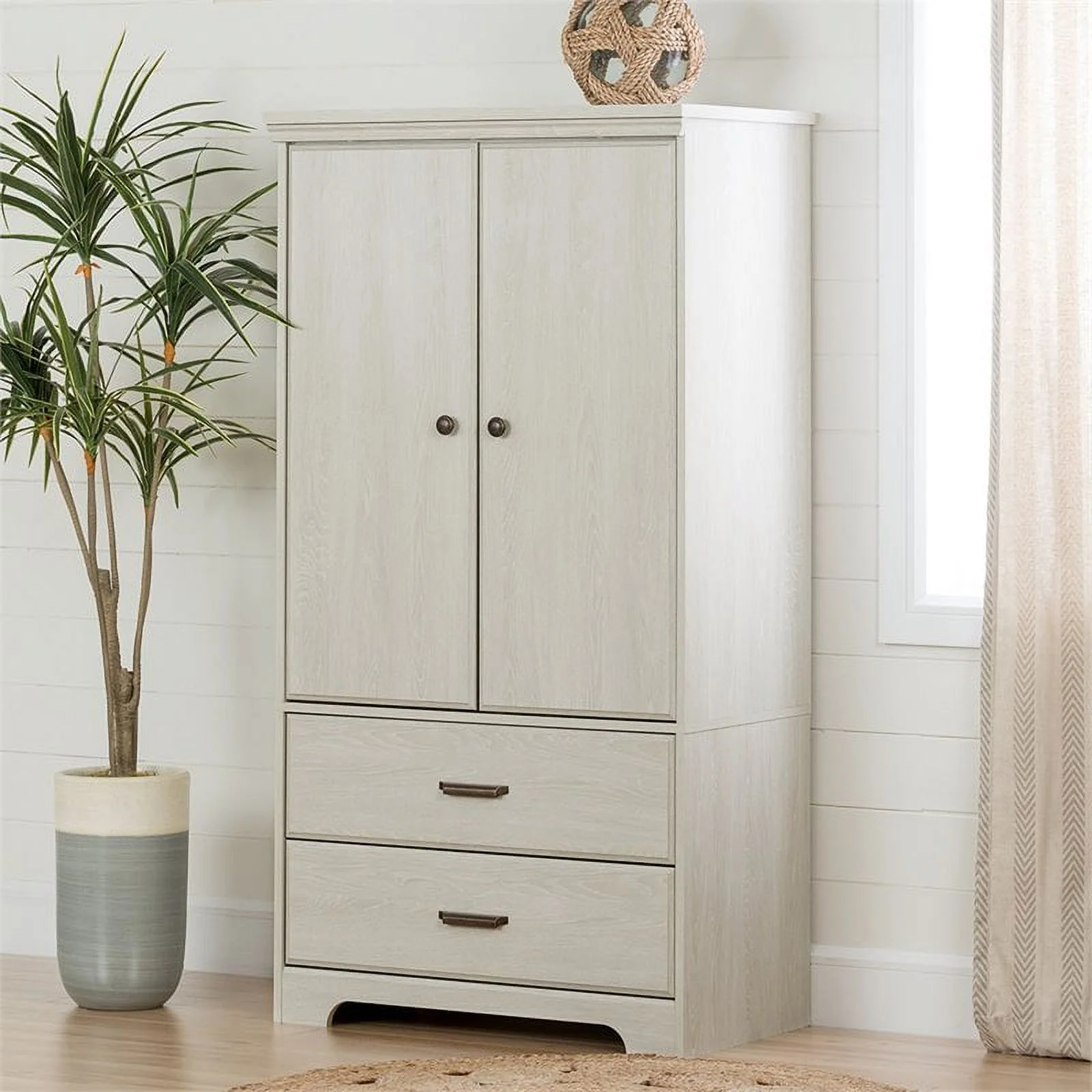 Pemberly Row 2-Drawer and Door Traditional Wood Armoire in Oak