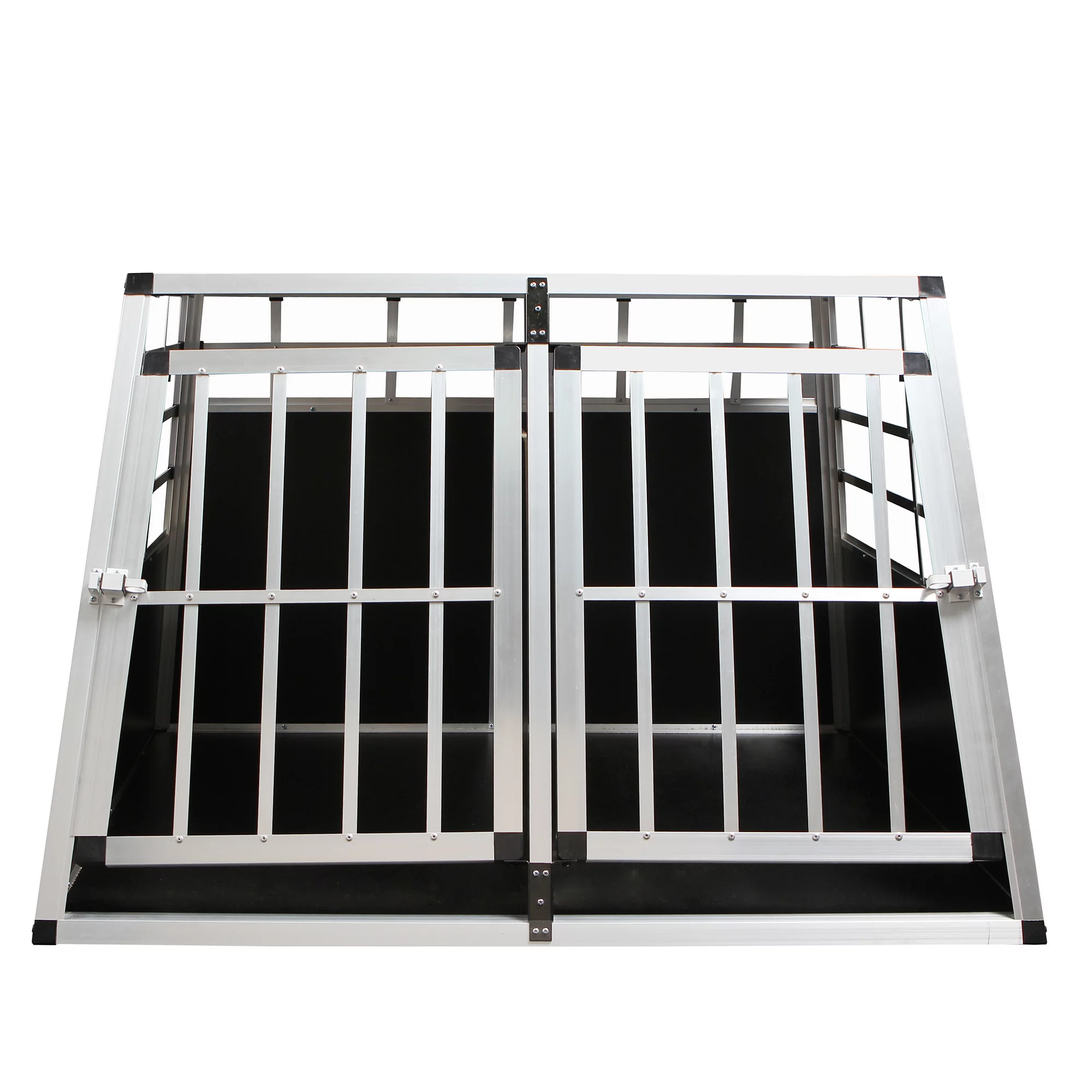 Double Doors Pet Car Transport Cage, Aluminium Puppy Travel Crate Box, Trapezoidal Kennel Dog Cat Carrier Cage