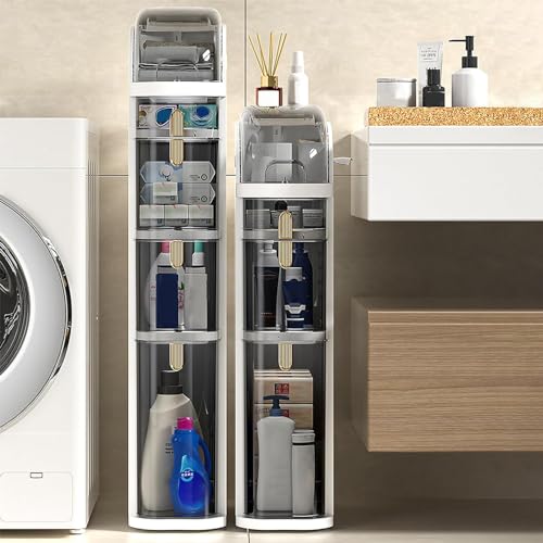 Storage Cabinet 3/4/5 Tier Bathroom Floor Storage Cabinet Narrow Tall Slim Bathroom Storage Tower with Clear Drawers Side Storage Organizer Cabinet for Kitchen Laundry Gap Storage Unit