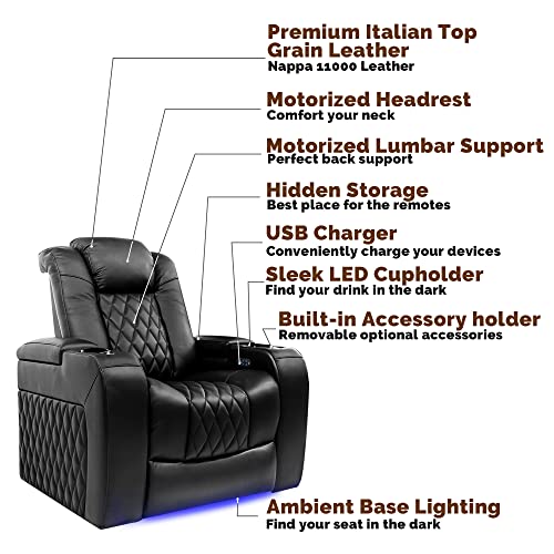Valencia Tuscany Home Theater Seating | Premium Top Grain Italian Nappa 11000 Leather, Power Reclining, Power Lumbar Support, Power Headrest (Row of 4 Loveseat Center, Dark Chocolate)