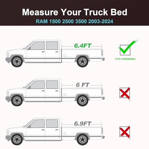 6.4ft Hard Tri-Fold Truck Bed Tonneau Cover Fit for RAM 1500 2500 3500 2003-2024 | Without Rambox