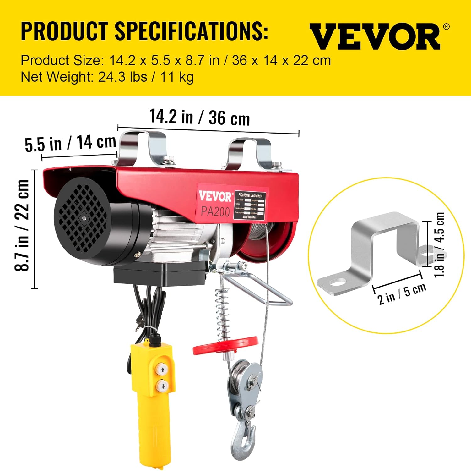 Happybuy 440 LBS Lift Electric Hoist, 110V Electric Hoist, Remote Control Electric Winch Overhead Crane Lift Electric Wire Hoist for Factories, Warehouses, Construction, Building, Goods Lifting