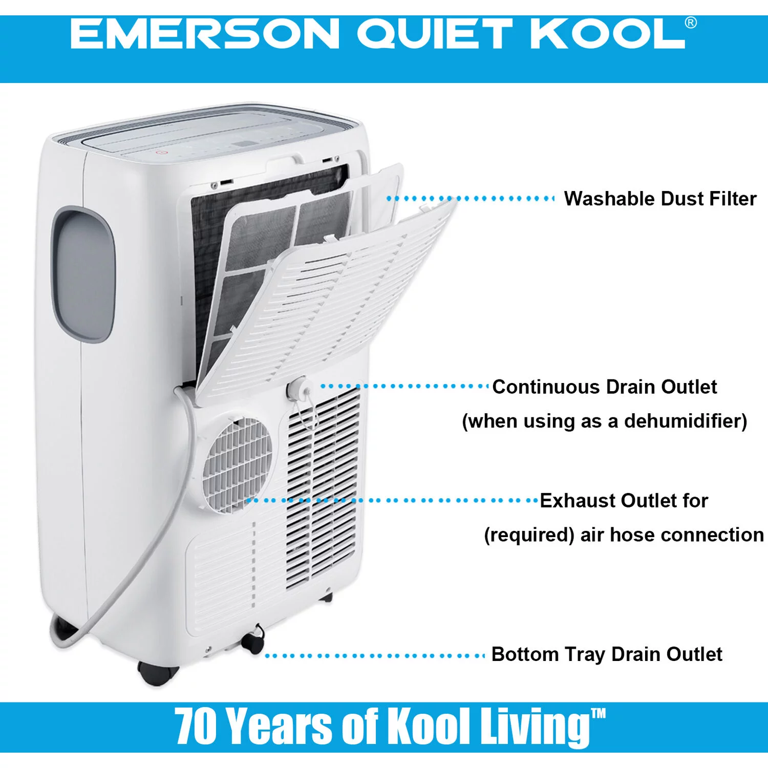 Emerson Quiet Kool Portable Air Conditioner with Heat for Rooms up to 550 Sq Ft | Smart AC with Wifi and Voice Control | With Timer, Sleep Mode, Remote, and LED Display