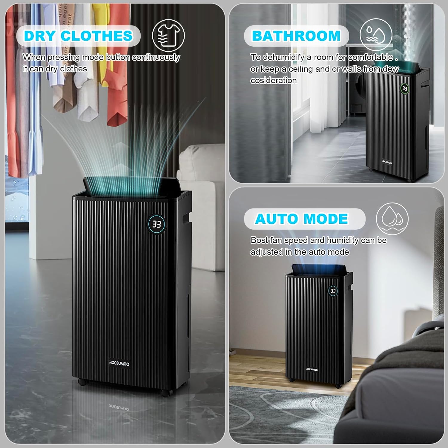 50 Pint Dehumidifier for Basement, Large Room & Home - 4500 Sq. Ft Dehumidifier with Drain Hose, 1.32 Gallons Water Tank, Intelligent Humidity Control, Auto or Manual Drainage, 24HR Timer