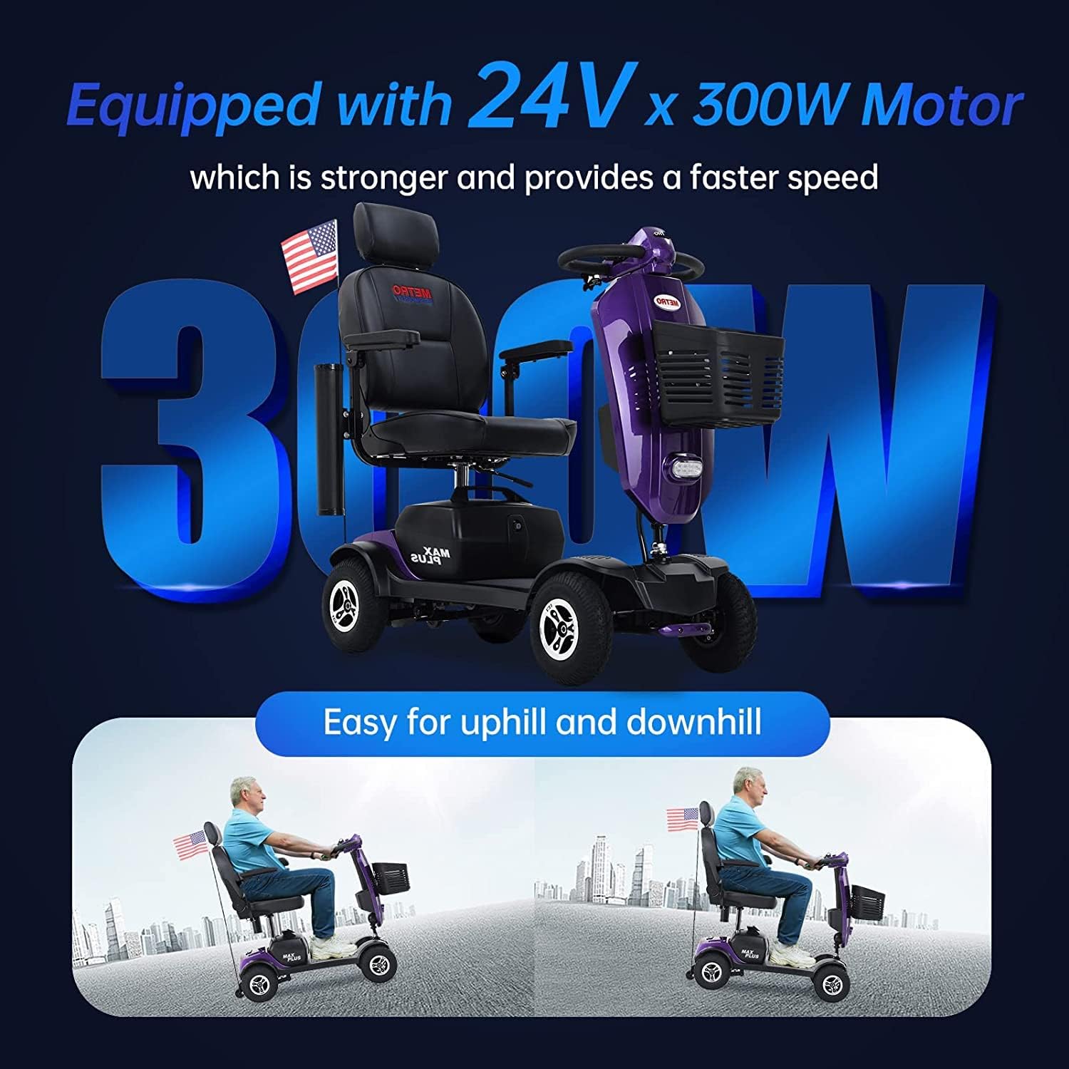 Mobility Scooters for Seniors 300w Electric 4-Wheel Mobility Scooter for Seniors Adults Elderly 300lbs Powered Wheelchair Device 16 Miles Long Range Travel Scooter Medical Adjustable Scooter