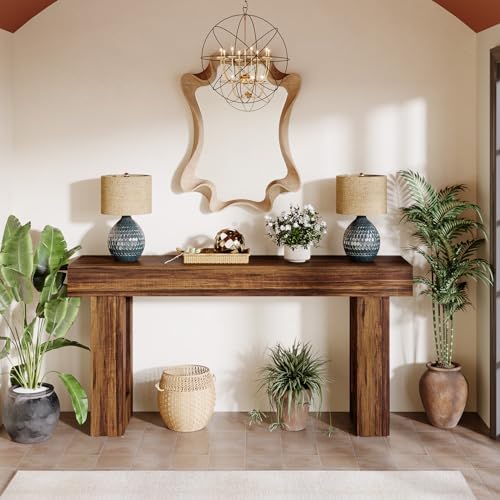 Tribesigns 63-Inch Long Console Table, Farmhouse Wooden Sofa Table Behind The Couch, Narrow Entryway Table for Entrance, Hallway, Living Room (Rustic Brown)
