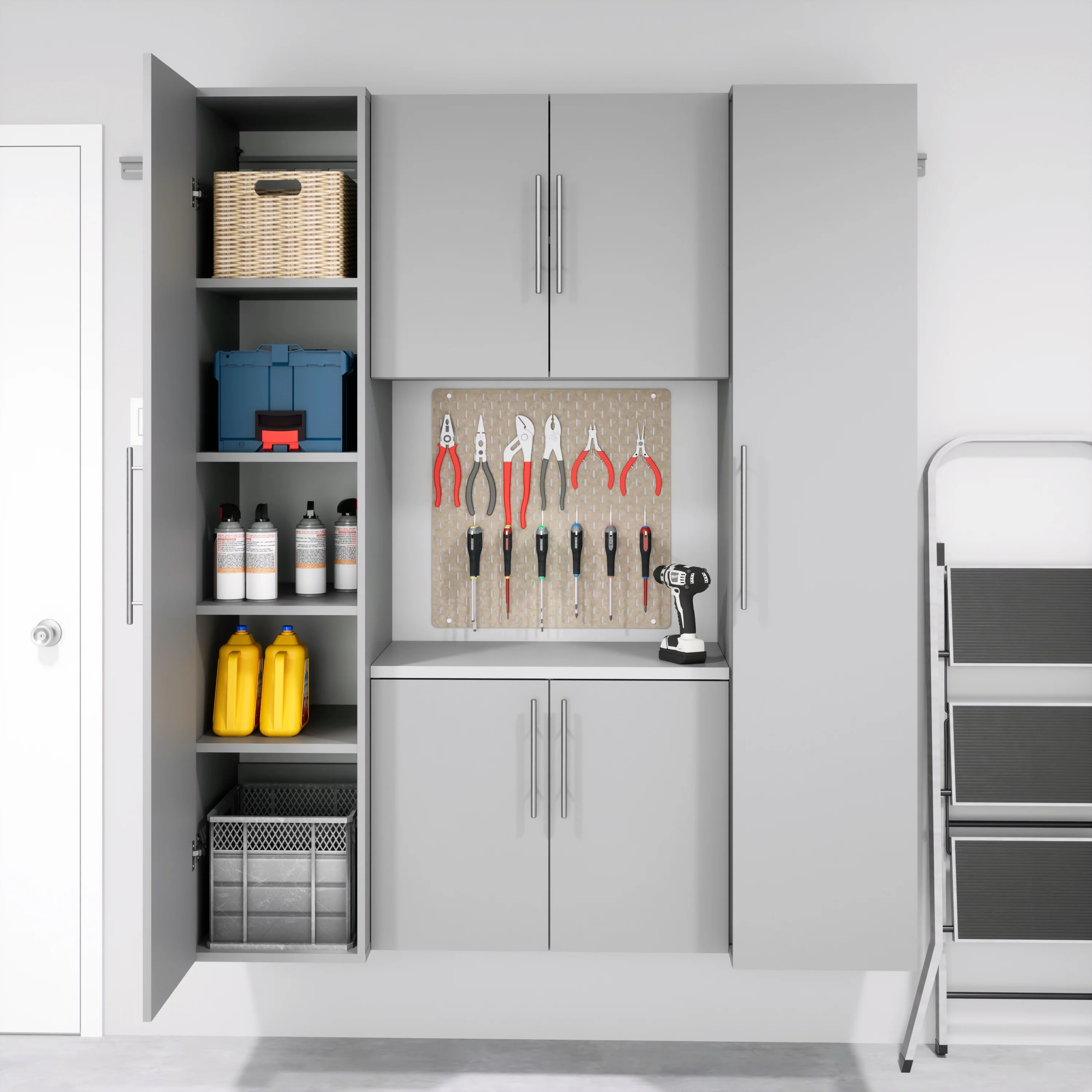 Prepac HangUps Narrow Wall Mounted Garage Storage Cabinet, 18" W x 72" H x 20" D, Light Gray