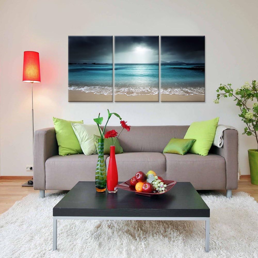 iHAPPYWALL Modern Blue Sea Canvas Wall Art Blue Ocean Seascape Sea Wave The Pictures Beach Landscape Print On Canvas Ready to Hang for Living Room Bedroom Home Office Decor