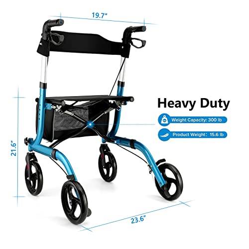 Rollator Walkers for Seniors-Folding Rollator Walker with Seat and Four 8-inch Wheels-Medical Rollator Walker with Comfort Handles and Thick Backrest-Lightweight Aluminium Frame, Champagne