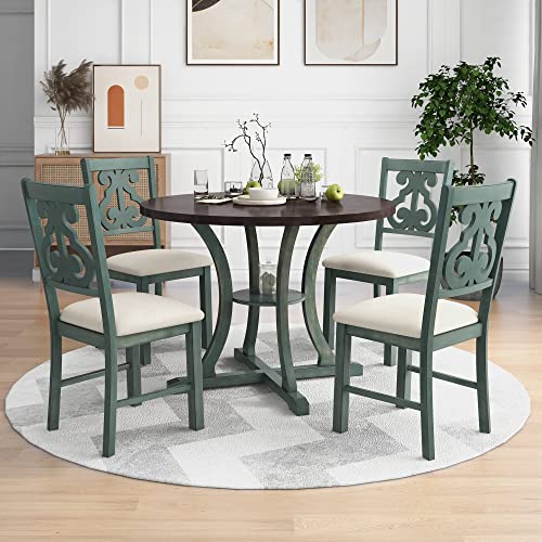 6-Piece Dining Set, Mid-Century Industrial Rustic StyleWooden Kitchen ChairSet with Rectangular Table and 4 Fabric Upholstered Chairs and Bench Family Furniture, for Home, C-Gray a
