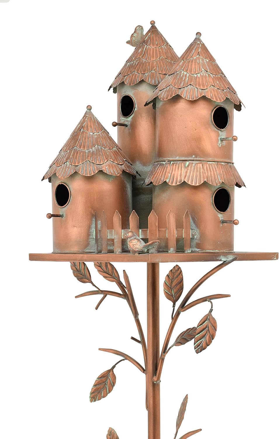 Zaer Ltd. Large Copper Colored Multi-Birdhouse Stakes, Room for 4 Bird Families in Each (Castle Home)
