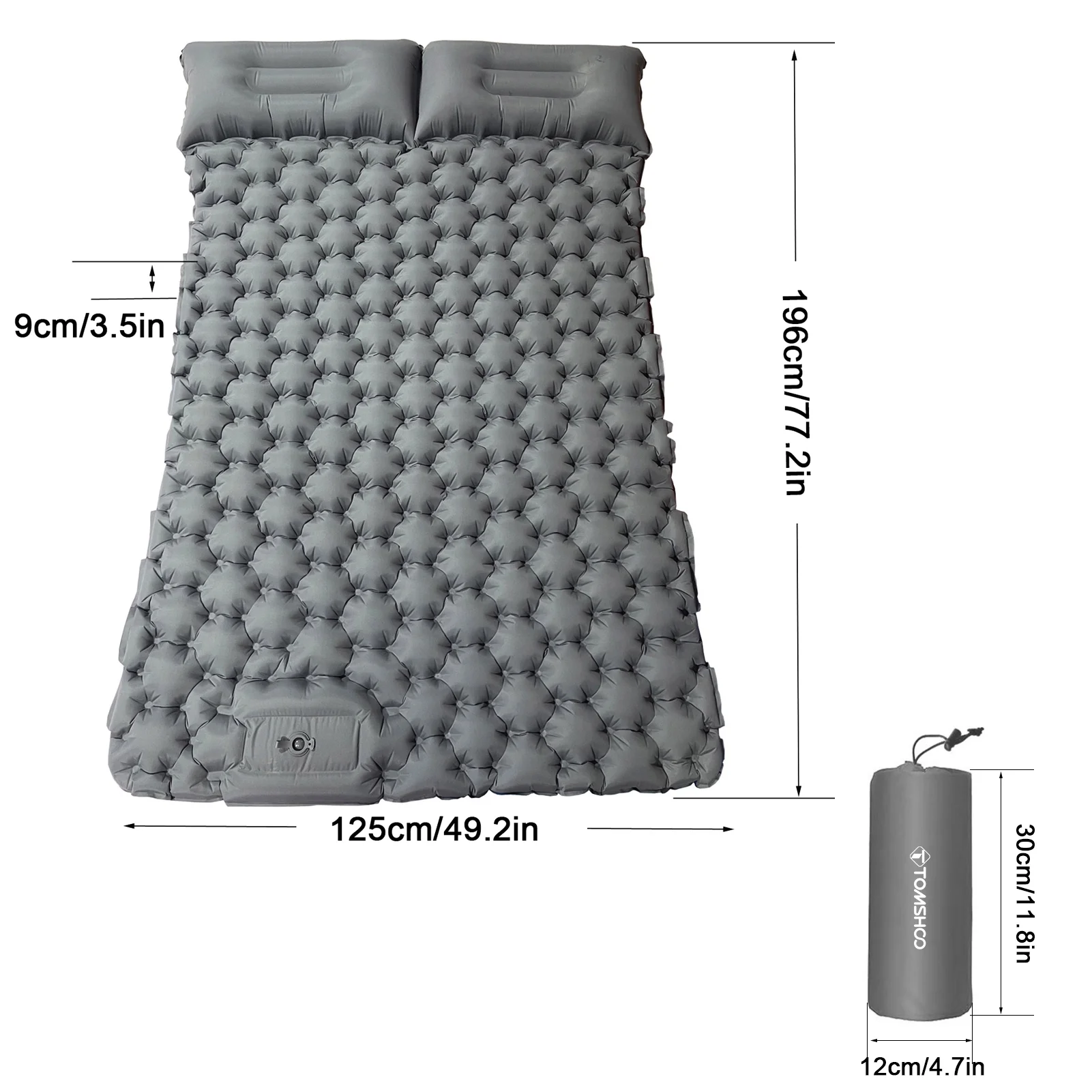 Carevas 2 Person Camping Mat with Air Pillow Portable Air Mattress Waterproof Backpacking Sleeping Pad