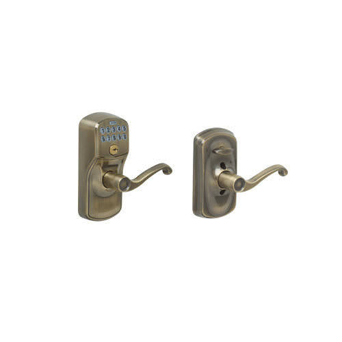 Schlage FE595 PLY/FLA Plymouth Keypad Flex-Lock Entry Leverset with Flair Lever Satin Chrome