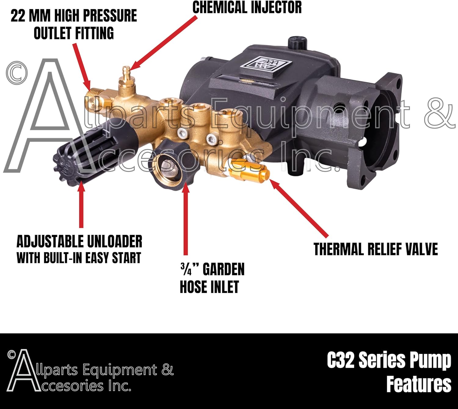530016 AAA Horizontal Triplex Plunger Replacement Pressure Washer Pump Kit 3700 PSI, 2.5 GPM, 3/4" Shaft, Includes Pump Mounting Hardware and Chemical Siphon Tube with Filter from Simpson Cleaning