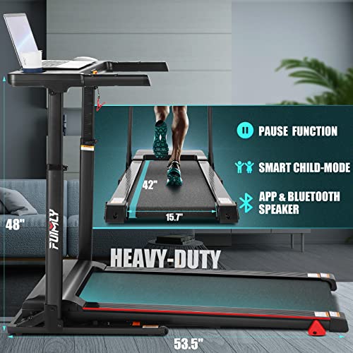Treadmill with Desk Workstation & Adjustable Height, 300 lb Capacity, FUNMILY Walking Pad Treadmill with Desk & Incline, Folding Work Treadmill for Home Office