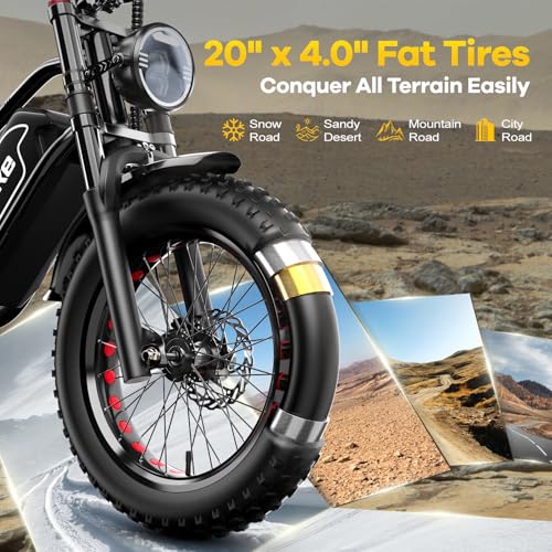 Electric Bike for Adults, 2000W/3000W Peak Single/Double Motor with 48V/52V 25AH/30AH Battery, 20"x4.0" Fat Tires 35MPH/37MPH Ebike, Dual Hydraulic Disc Brake Full Suspension Electric Bicycle