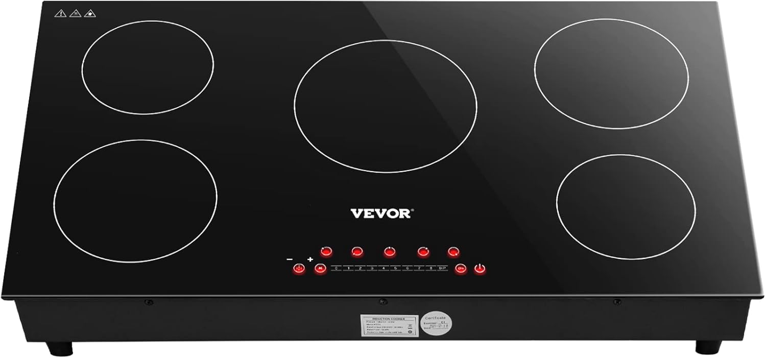 VEVOR Built-in Induction Electric Stove Top 5 Burners,35 Inch Electric Cooktop,9 Power Levels & Sensor Touch Control,Easy to Clean Ceramic Glass Surface,Child Safety Lock,240V