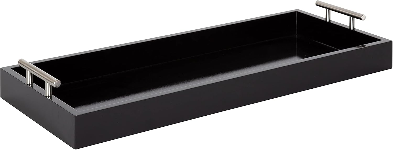 Kate and Laurel Lipton Narrow Decorative Tray with Polished Metal Handles, 10" x 24", Navy Blue and Gold, Chic Accent Tray for Display and Storage Pack of 2
