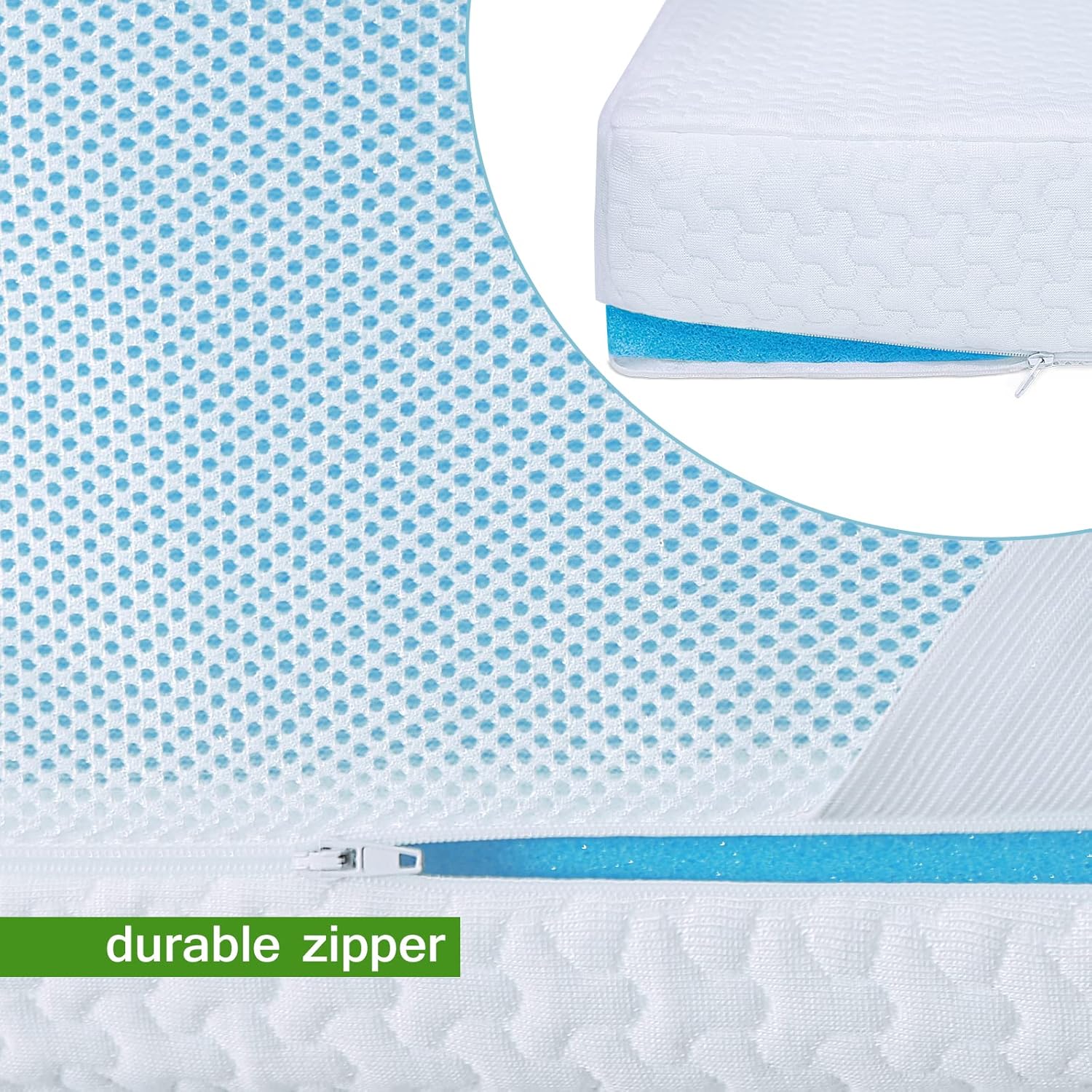 Mattress Topper Cover Queen Size (Only Cover) 3 Inch Mattress Protector Bamboo Rayon Zippered Mattress Encasement with Adjustable Straps Memory Foam Mattress Topper Cover