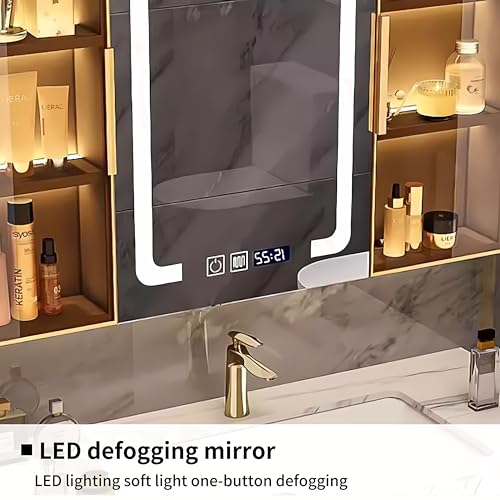 Bathroom Vanity - Bathroom Vanity with Sink, Bathroom Vanities Set includes Smart Led Fog Removal Lights & Mirror Side Cabinet (48")