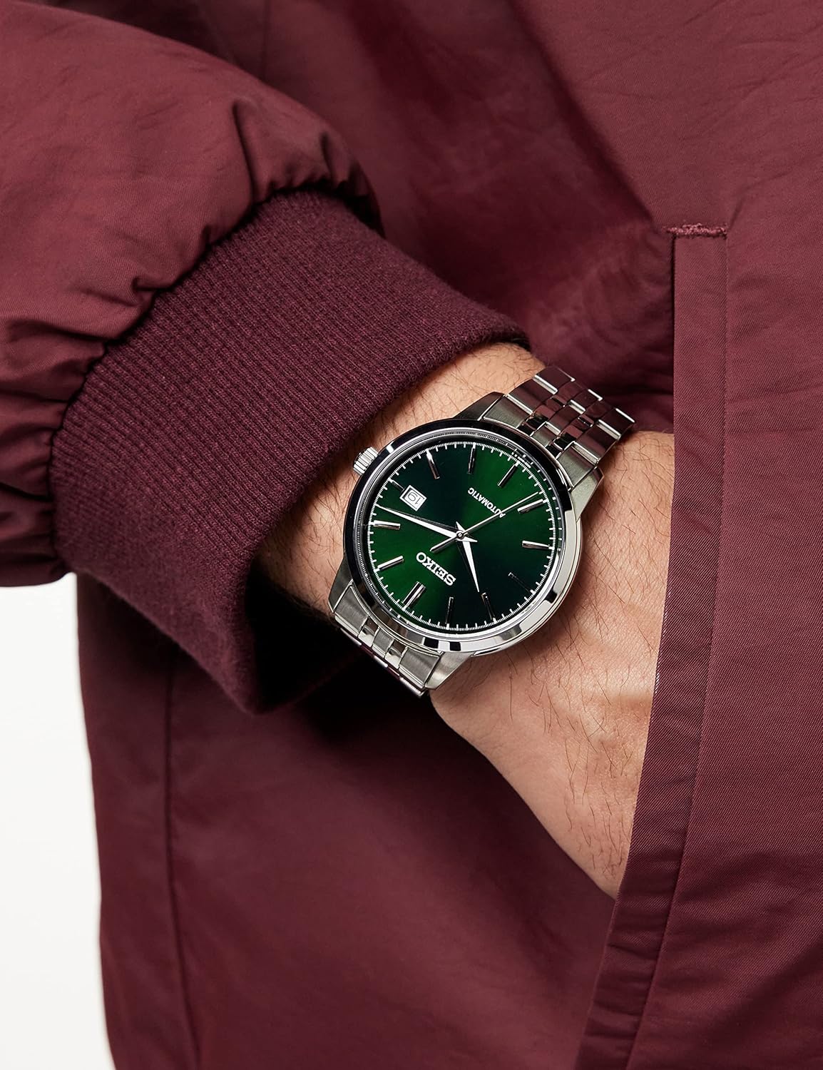 Seiko Men Analog Automatic Watch with Stainless Steel Strap SRPH89K1, Green, Bracelet