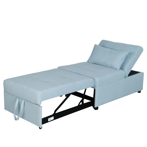 Versatile Folding Ottoman Sofa Bed with Sturdy Solid Wood Frame, Soft Polyester Fabric - Multifunctional Convertible Furniture for Living Room, Bedroom, Office - Space-Saving Design (Light Grey)