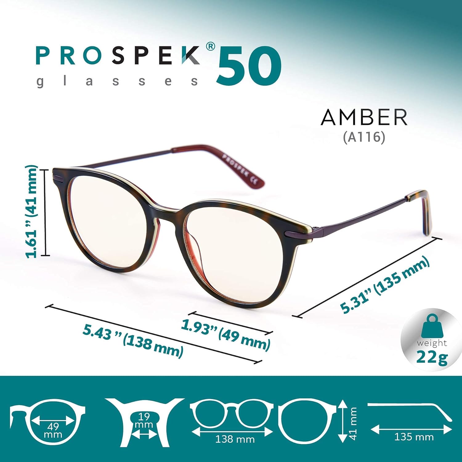 Blue Light Computer Glasses PROSPEK, Amber, Anti Glare Clear Lens, Protect from Screen's Blue Light, High Optical Quality Lenses
