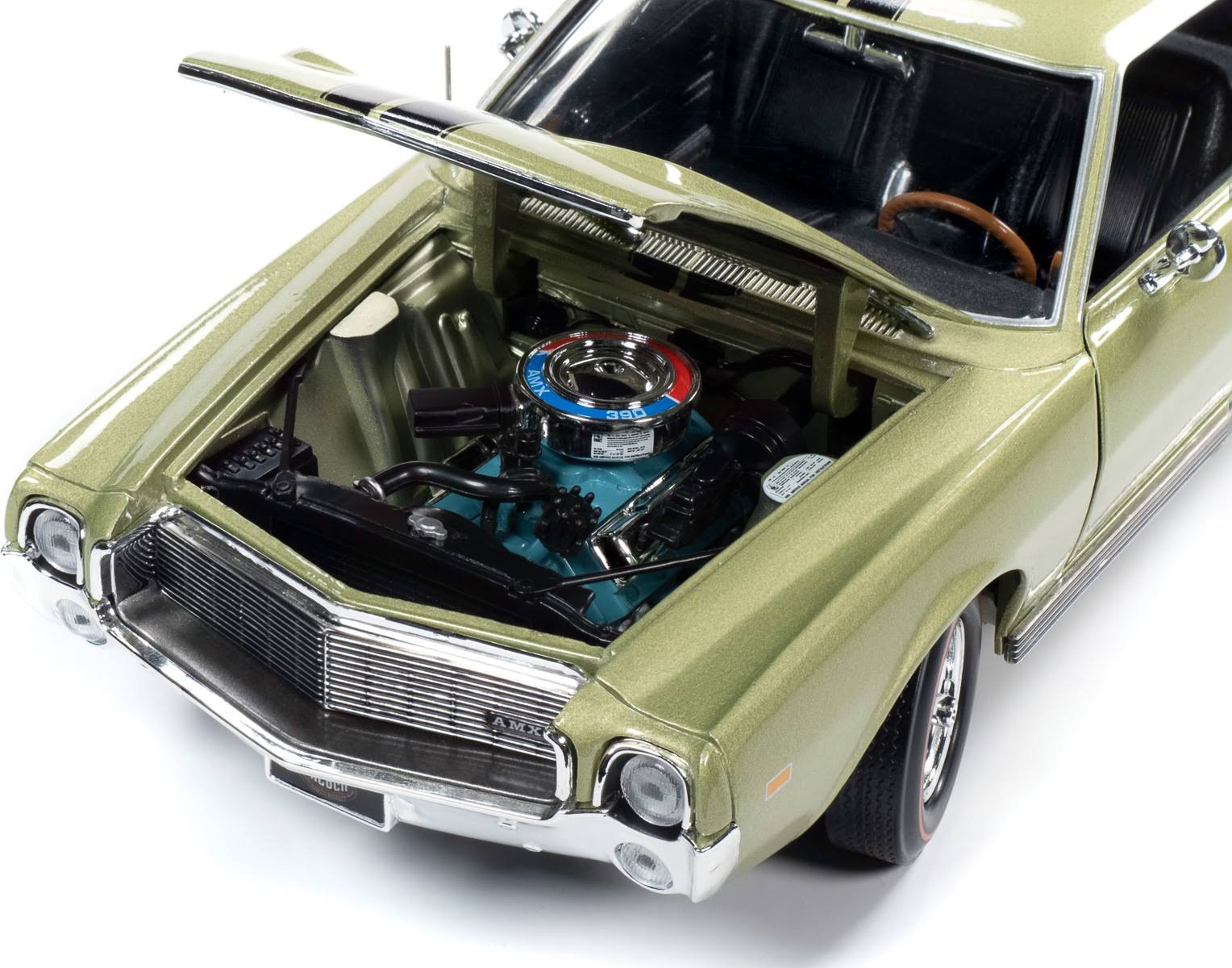 Autoworld 1968 AMC AMX Hardtop Light Green Metallic with Black Stripes Muscle Car u0026 Corv