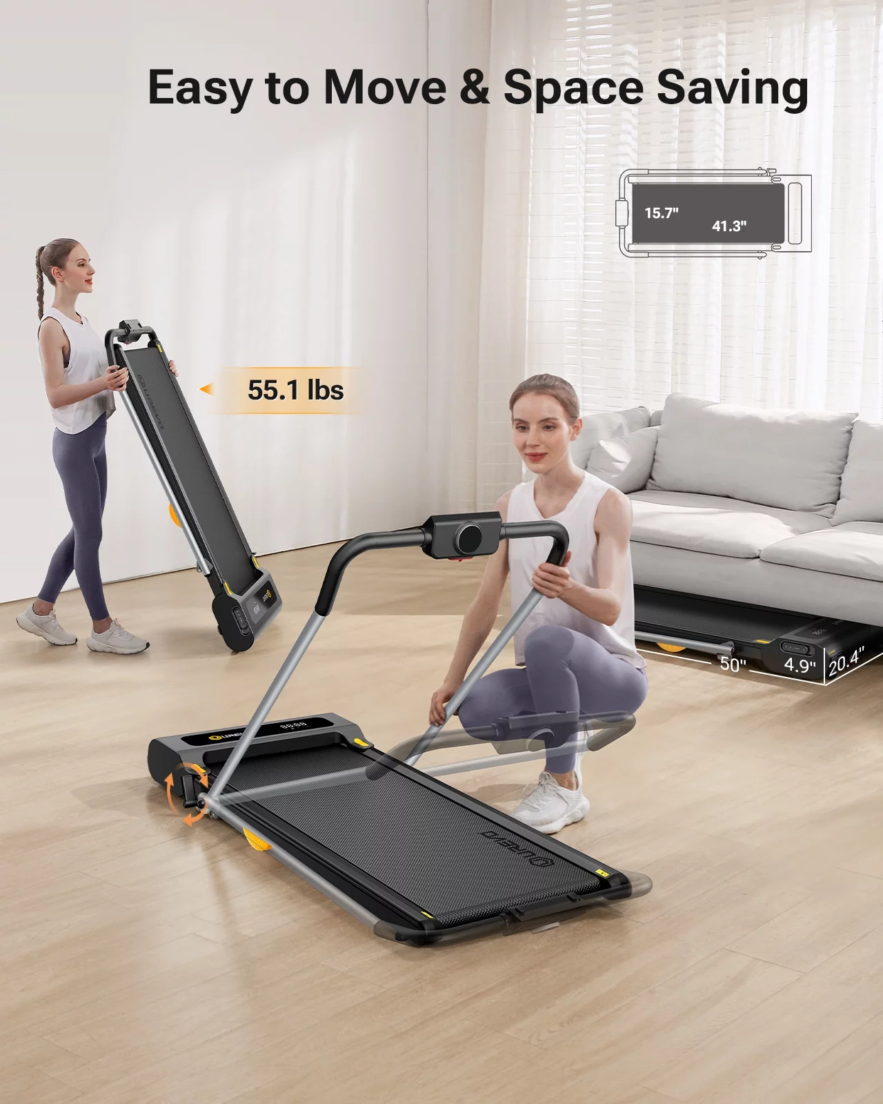 UREVO 2 in 1 Under Desks Treadmill, 5HIIT Modes Folding Treadmill with Smart Rotary Console 2.5HP 265 lbs for Home Office Gym