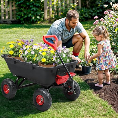 800lbs Garden Dump Cart, Heavy Duty Yard Dump Wagon with 10" Pneumatic Tires, Utility Cart for Yard, Farm and Garden