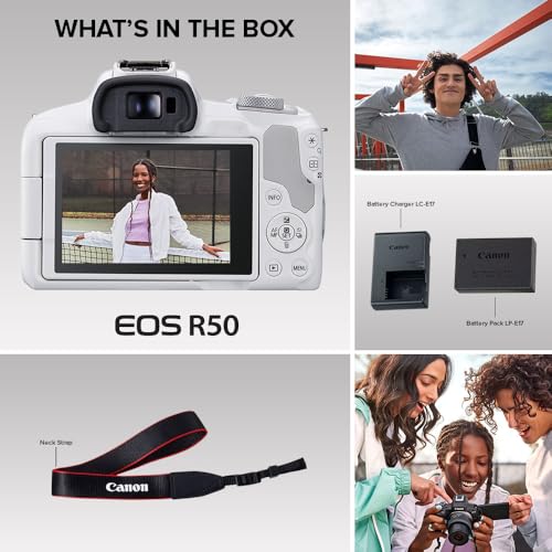 Canon EOS R50 Mirrorless Camera RF-S18-45mm F4.5-6.3 is STM Lens Kit, 24.2 Megapixel CMOS (APS-C) Sensor, 4K Video, Hybrid Camera, Photo and Video, Vlogging, Content Creator, RF Mount, Black