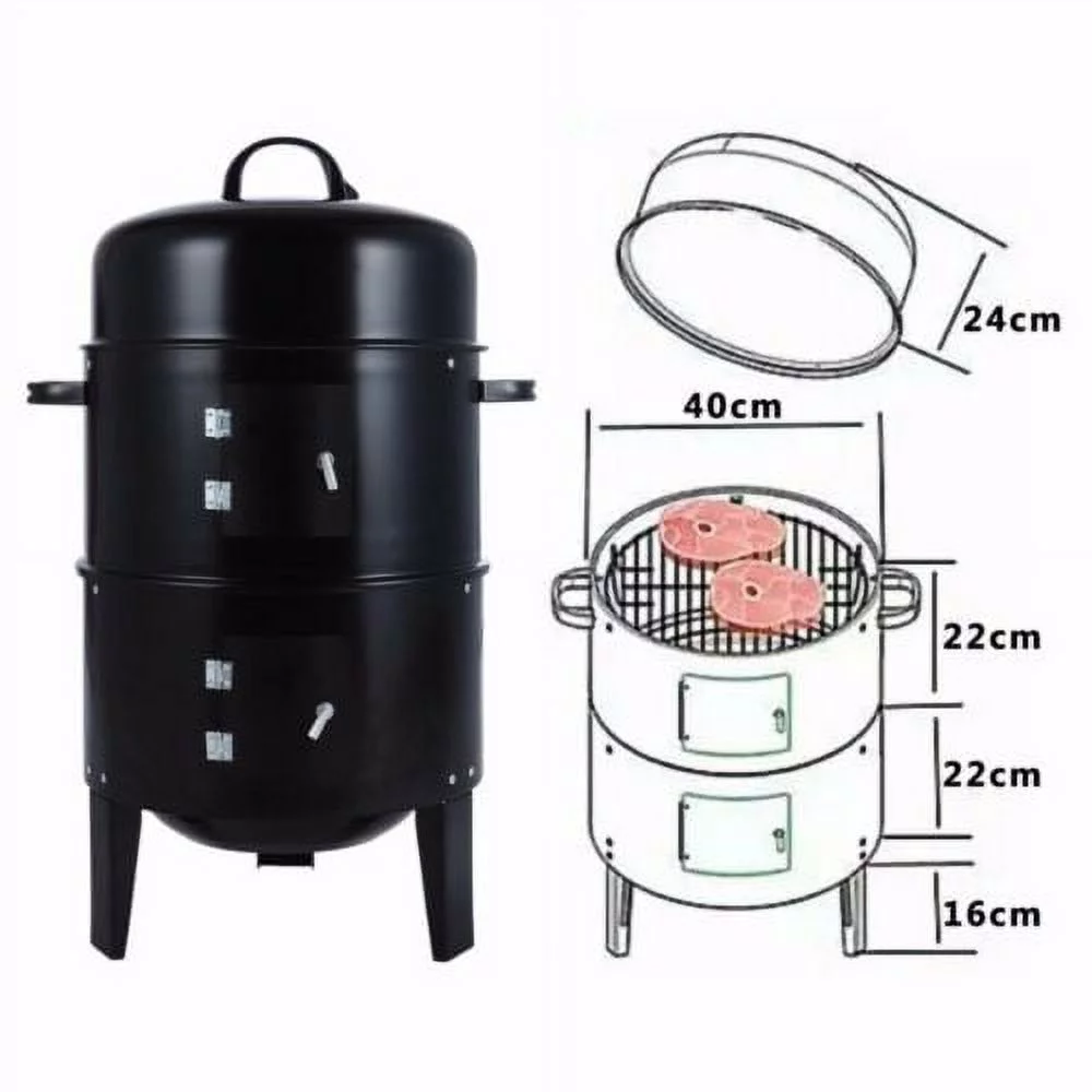 YouLoveIt Charcoal Grill, Smokeless Grill, Vertical Charcoal BBQ Smoker, 3 in 1 Charcoal Barbecue Grill Outdoor Vertical Smoke Portable Meat Cooker