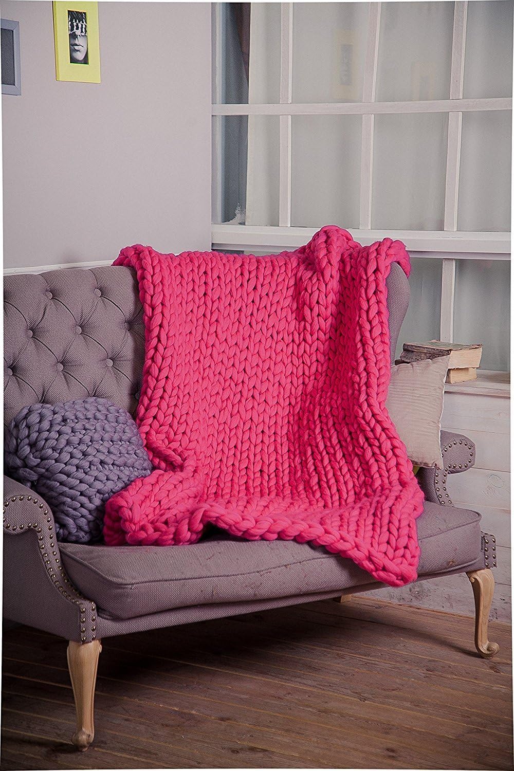 ZUIBESCHOS Chunky Knit Blanket Soft Warm Chunky Knit Blanket Throw Cozy Cable Knit Throw for Sofa, Bed, Baby Blanket, Festival Gift, Home Decor, Rose Red 40x60