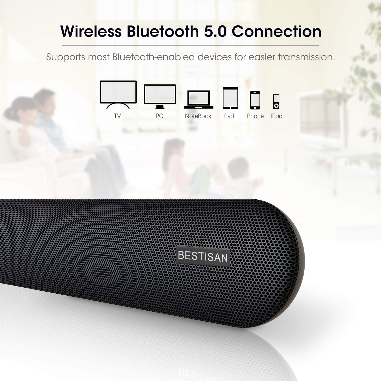 Sound bar, Bestisan Soundbar TV Sound bar Wired and Wireless Bluetooth Audio Speakers(28 Inches, 4 Drivers, Bluetooth 5.0 Version, Optical Cable Included, Bass Adjustable) Pack of 2