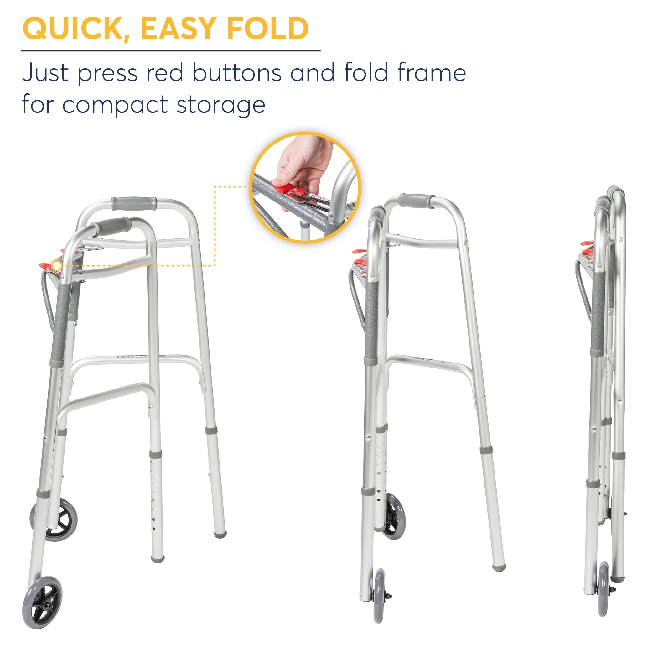 Drive Medical PreserveTech Deluxe Two Button Folding Walker with 5 Wheels