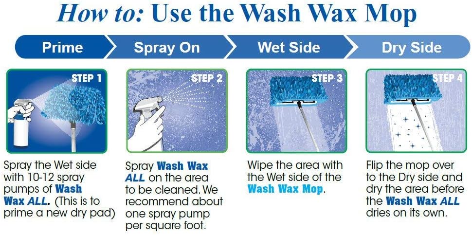Aero Cosmetics Waterless RV Aircraft Boat Wash Wax Mop Kit with Deluxe Pole (3' 9" to 9'), No Ladder Needed, Wash, Wax, Dry, Anywhere, Anytime, No Restrictions