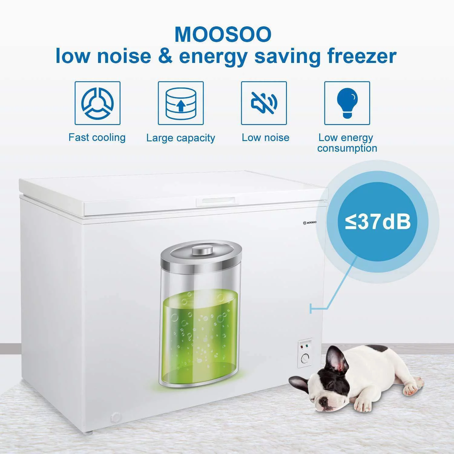 Chest Freezer MOOSOO 7.0 Cu ft Deep Freezer Chest Freezer with Energy Saving and Low-Noise, MD07, White