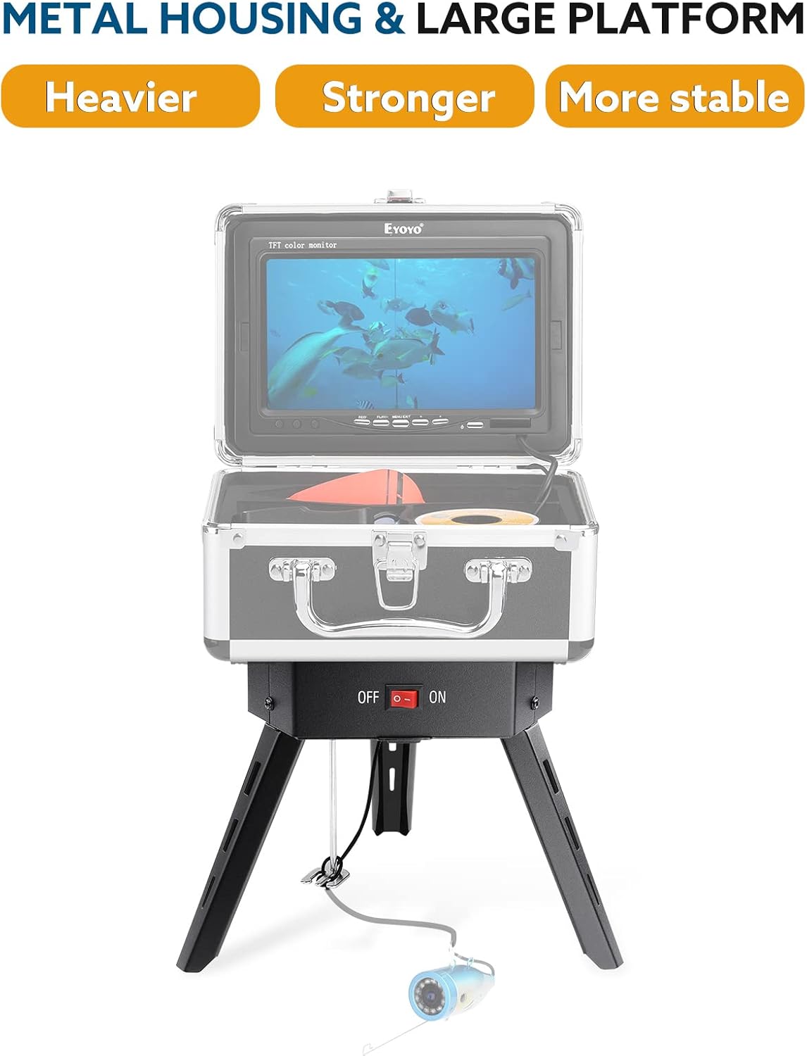 Eyoyo Underwater Fishing Camera Positioner 360° Degree Rotation Tripod for Ice Fishing w/ Remote Control Metal Housing, Applicable to Ice Holes Smaller Than 10 inch